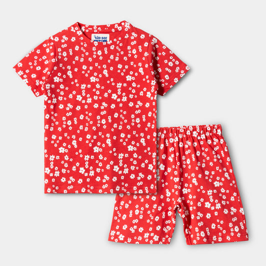 Red Flower Shorts Set