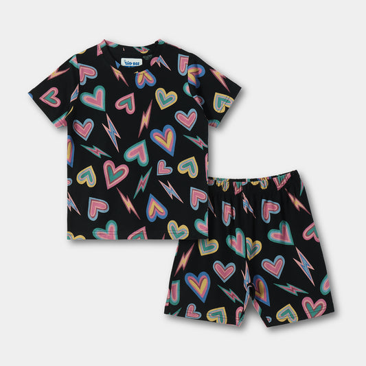 Black Heart Shorts Set