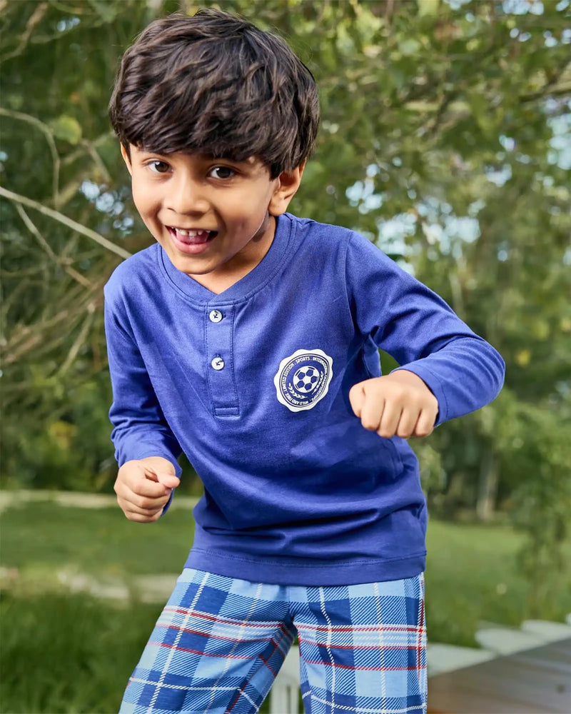 Blue Champion Boys Pajama Set Shorts Set color detail | A Tiny Bee kidswear