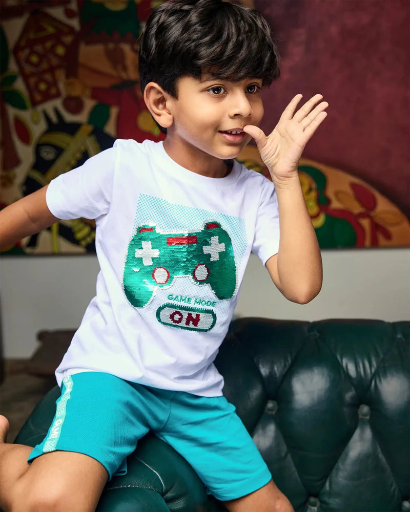 Game On Boys Shorts Set unisex kidswear — back view | A Tiny Bee