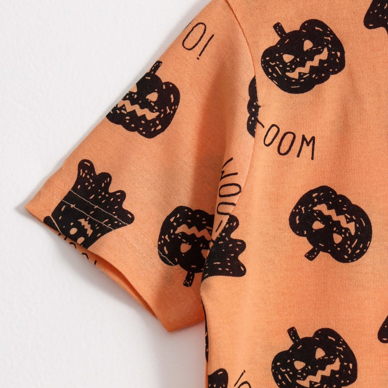 Monster Truck Shorts Set sleeve, fabric and print detail | A Tiny Bee