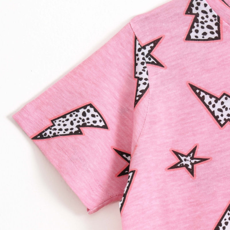 Paper Plane Shorts Set sleeve, fabric and print detail | A Tiny Bee