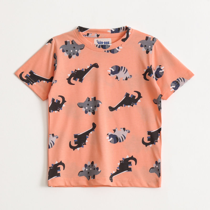 Peach Dino Roar Shorts Set (Unisex) cotton kids shorts set - image 3