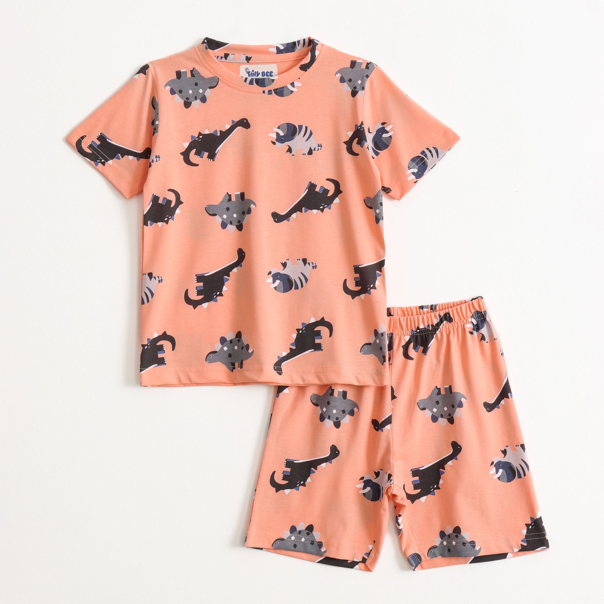 Peach Dino Roar Shorts Set (Unisex) cotton kids shorts set - image 1