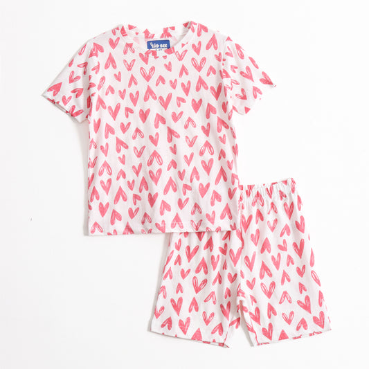 Pink Chevron Heart Shorts Set (Unisex) cotton kids shorts set - image 1