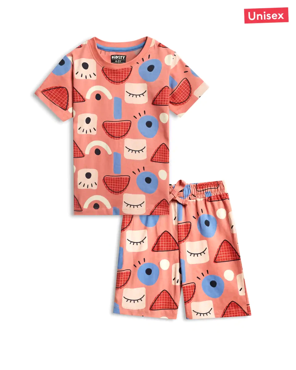 Abstract Faces Unisex Shorts Set for kids ages 1-7 — front view | A Tiny Bee