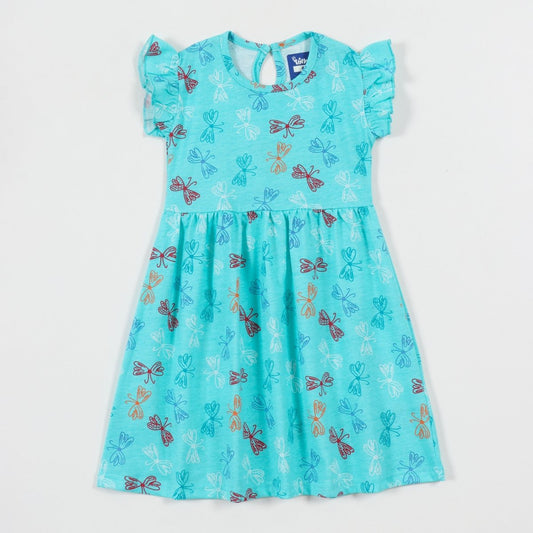 Aqua Butterfly Girls Frock — front flatlay | A Tiny Bee