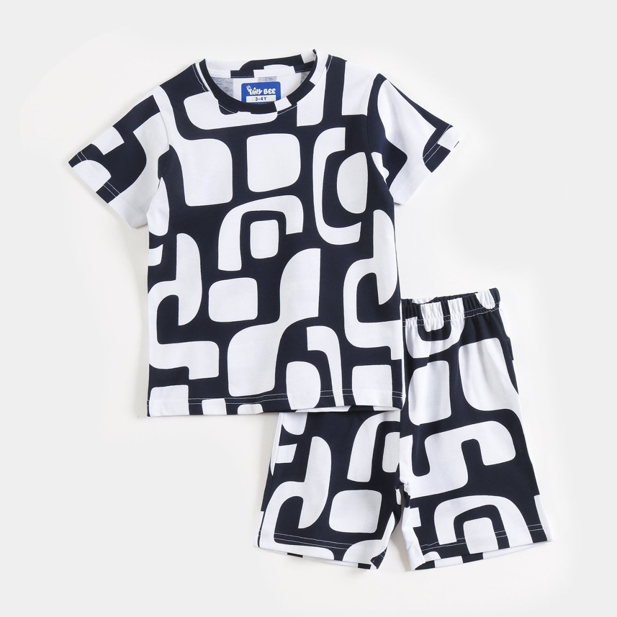 Black & White Abstract Shorts Set for kids ages 1-7 — front view | A Tiny Bee