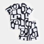 Black & White Abstract Shorts Set fabric and fit close-up | A Tiny Bee
