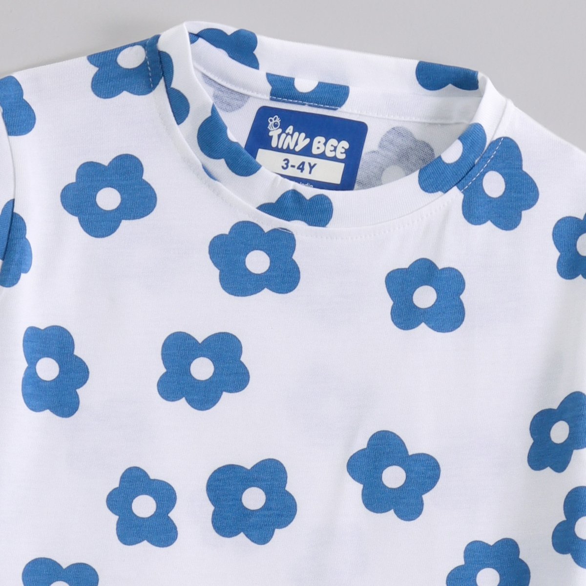 Blue Blossom Shorts Set fabric and fit close-up | A Tiny Bee
