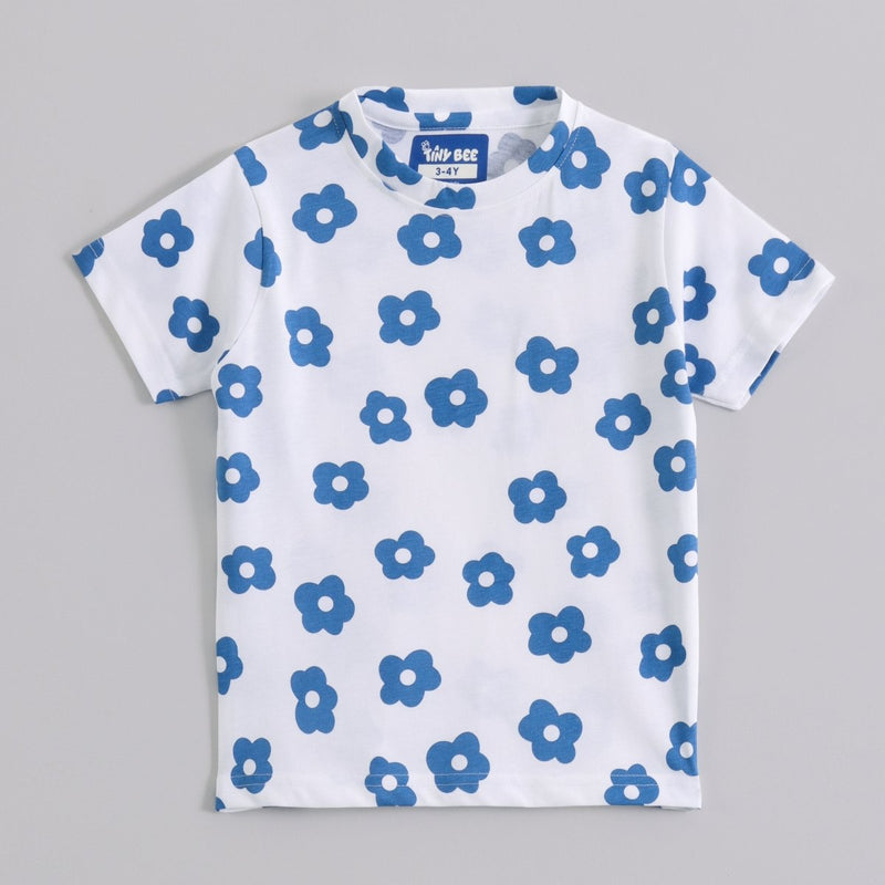 Blue Blossom Shorts Set print detail — kids 1-7y | A Tiny Bee