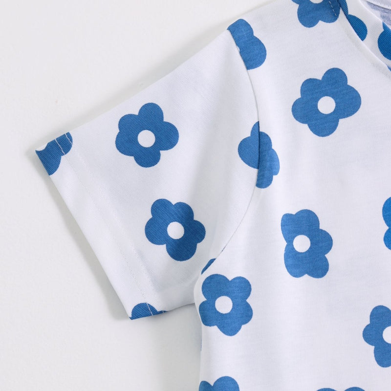 Blue Blossom Shorts Set side view — unisex kids 1-7y | A Tiny Bee