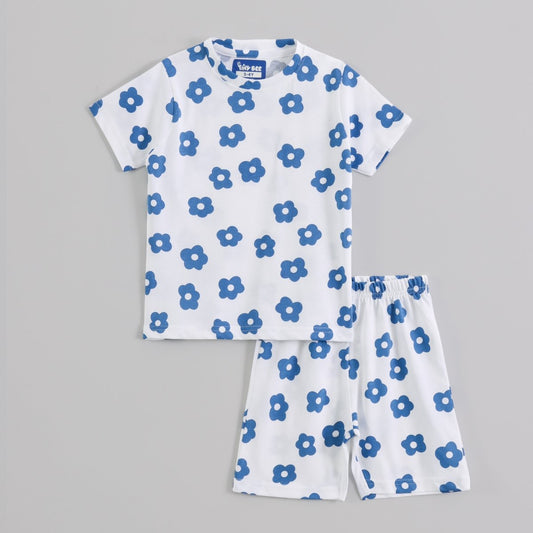 Blue Blossom Shorts Set for kids ages 1-7 — front view | A Tiny Bee