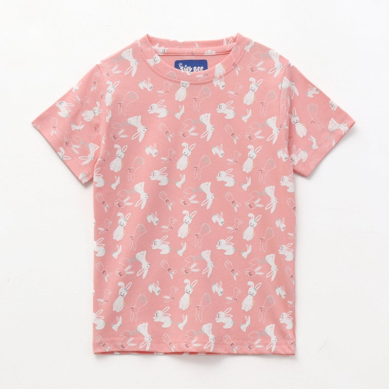 Blush Bunny Shorts Set print detail — kids 1-7y | A Tiny Bee