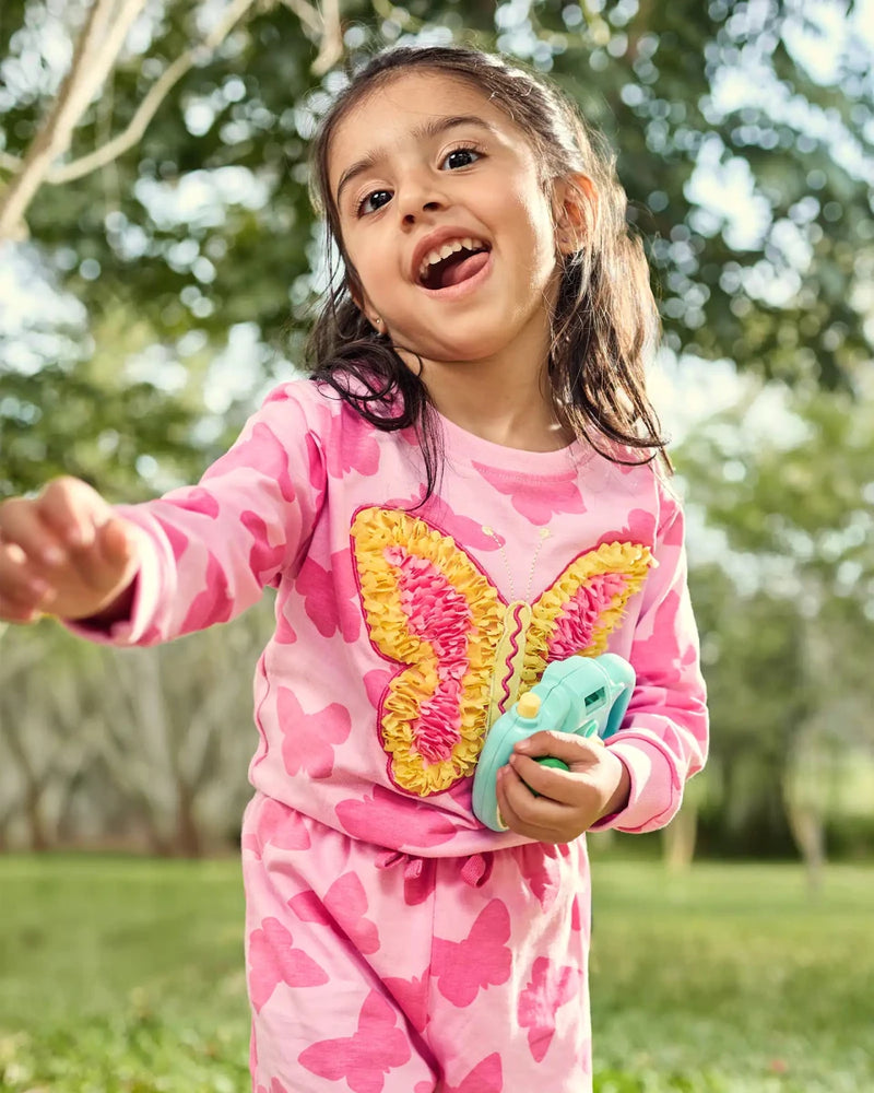Butterfly Girls Pajama Set Shorts Set side view — unisex kids 1-7y | A Tiny Bee