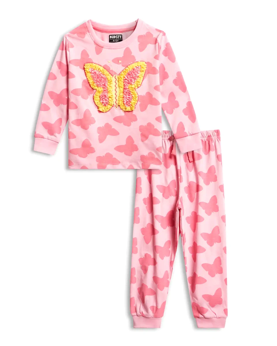 Butterfly Girls Pajama Set Shorts Set for kids ages 1-7 — front view | A Tiny Bee
