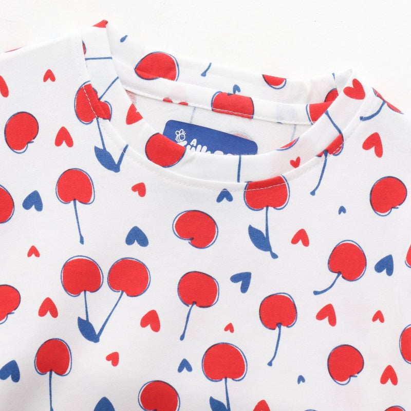 Cherry Pop Shorts Set fabric and fit close-up | A Tiny Bee