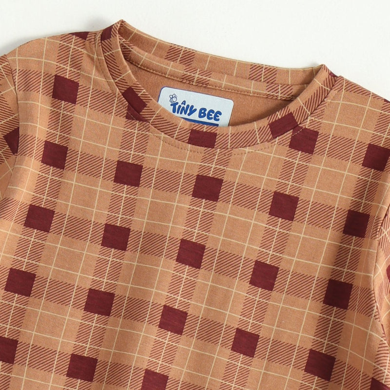 Cocoa Check Shorts Set (Unisex) - A Tiny Bee