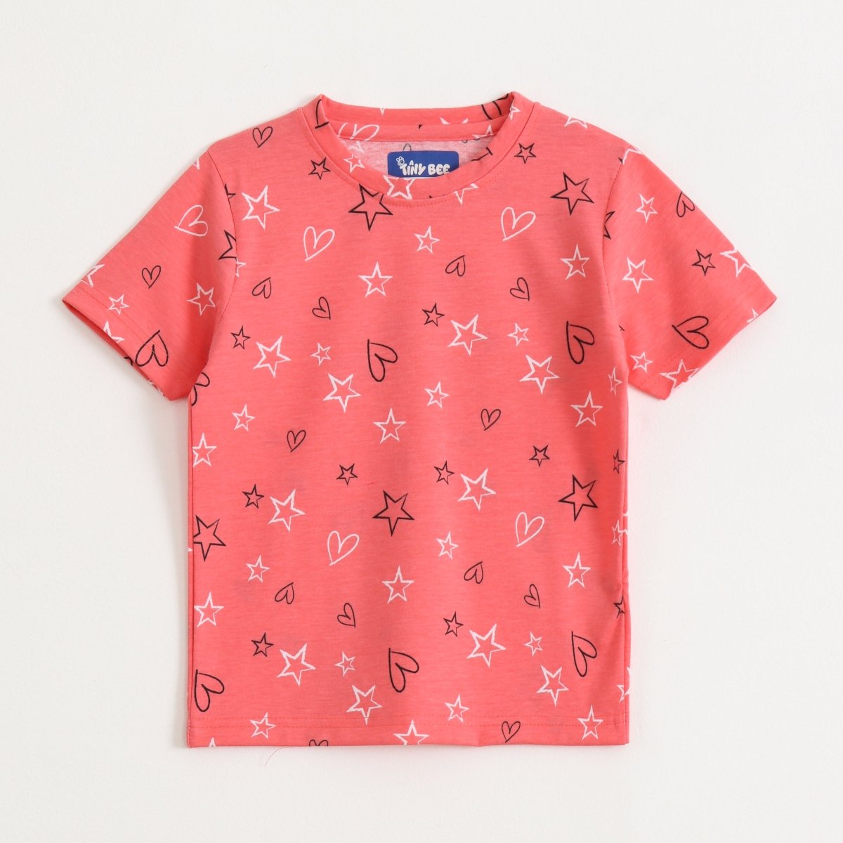 Coral Flutter Shorts Set short-sleeve T-shirt — front view | A Tiny Bee