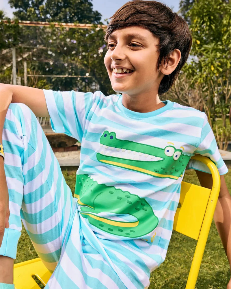 Croc Buddy Boys Pajama Set Shorts Set color detail | A Tiny Bee kidswear