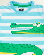 Croc Buddy Boys Pajama Set Shorts Set fabric and fit close-up | A Tiny Bee