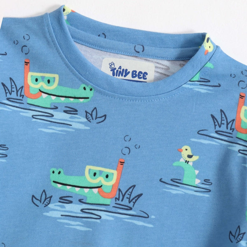 Croc Splash Shorts Set crew neckline and print detail | A Tiny Bee