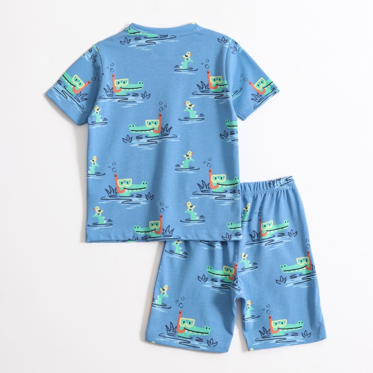 Croc Splash Shorts Set unisex kids shorts set — back flatlay | A Tiny Bee