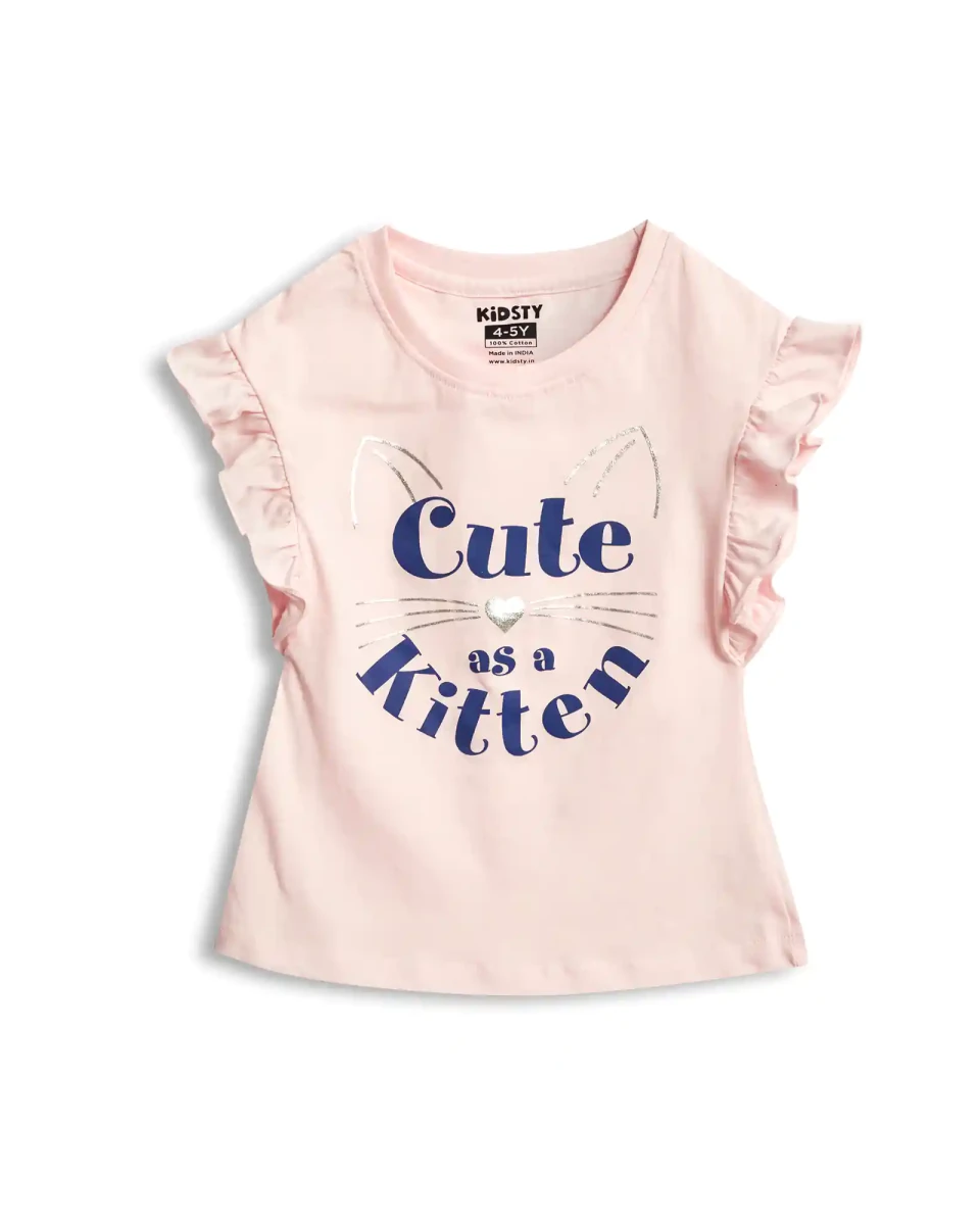 Cute Kitten Girls Shorts Set print detail — kids 1-7y | A Tiny Bee