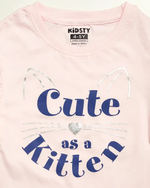 Cute Kitten Girls Shorts Set fabric and fit close-up | A Tiny Bee