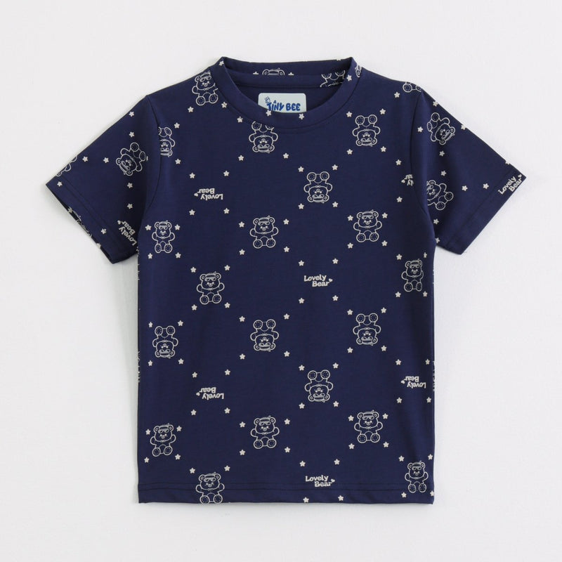 Cute Teddy Shorts Set print detail — kids 1-7y | A Tiny Bee