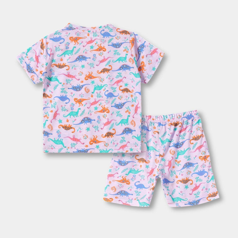 Dino Dreams Shorts Set fabric and fit close-up | A Tiny Bee