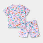 Dino Dreams Shorts Set fabric and fit close-up | A Tiny Bee