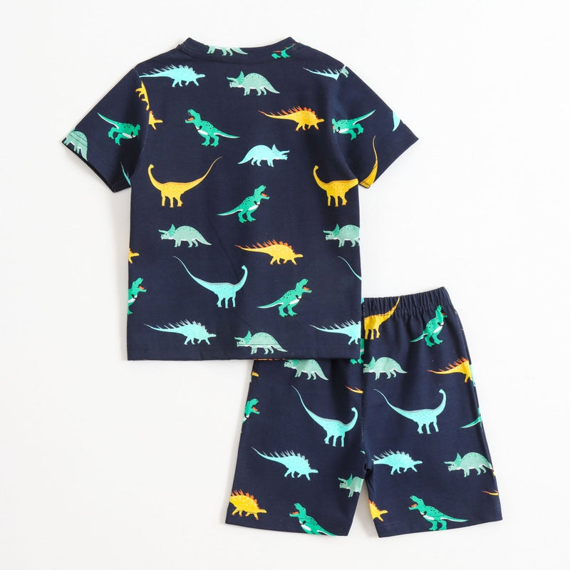Dino Glow Shorts Set unisex kids shorts set — back flatlay | A Tiny Bee