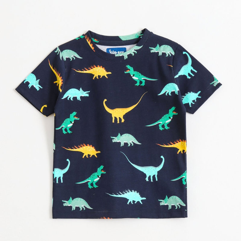 Dino Glow Shorts Set short-sleeve T-shirt — front view | A Tiny Bee