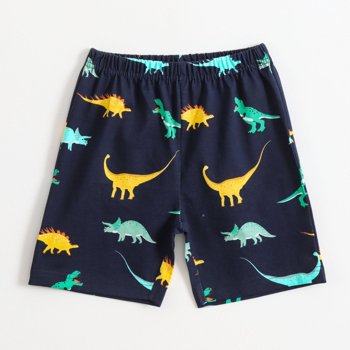 Dino Glow Shorts Set elastic-waist shorts — front view | A Tiny Bee