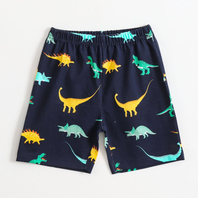 Dino Glow Shorts Set elastic-waist shorts — front view | A Tiny Bee