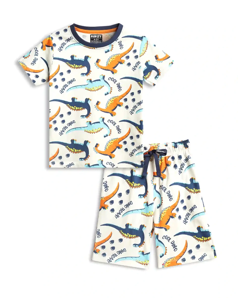 Dino World Boys Shorts Set for kids ages 1-7 — front view | A Tiny Bee