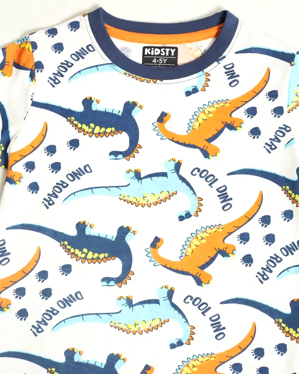 Dino World Boys Shorts Set fabric and fit close-up | A Tiny Bee