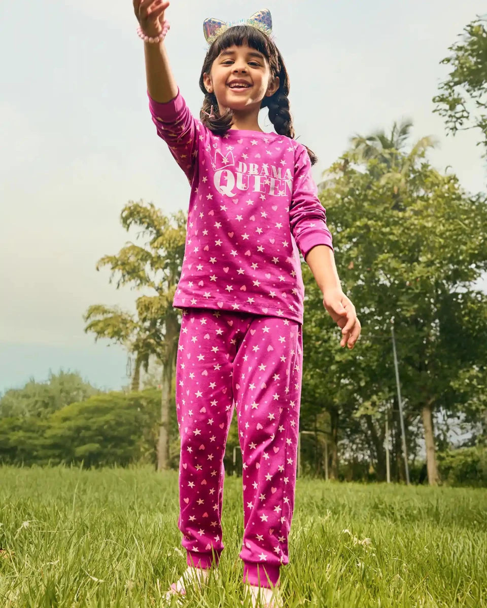 Drama Queen Girls Pajama Set Shorts Set side view — unisex kids 1-7y | A Tiny Bee