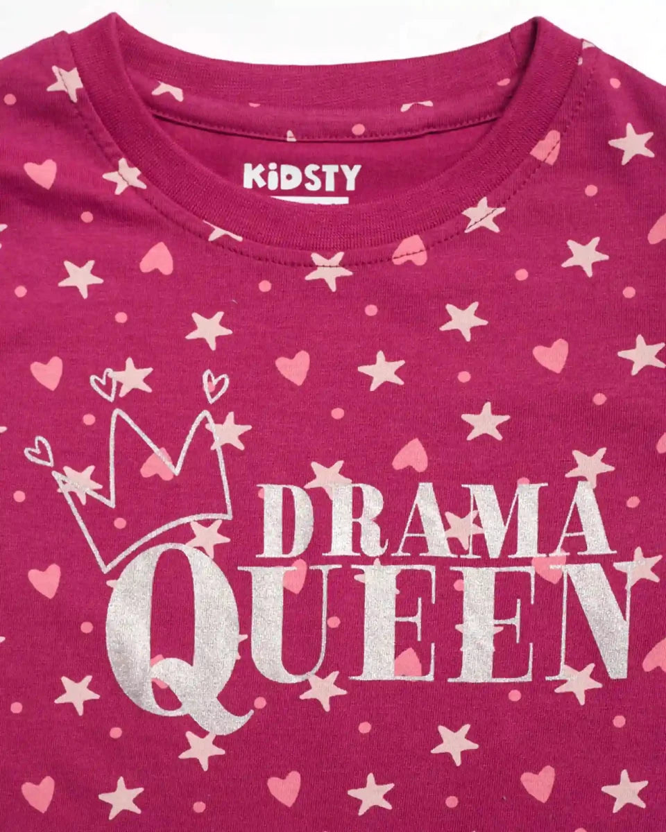 Drama Queen Girls Pajama Set Shorts Set fabric and fit close-up | A Tiny Bee