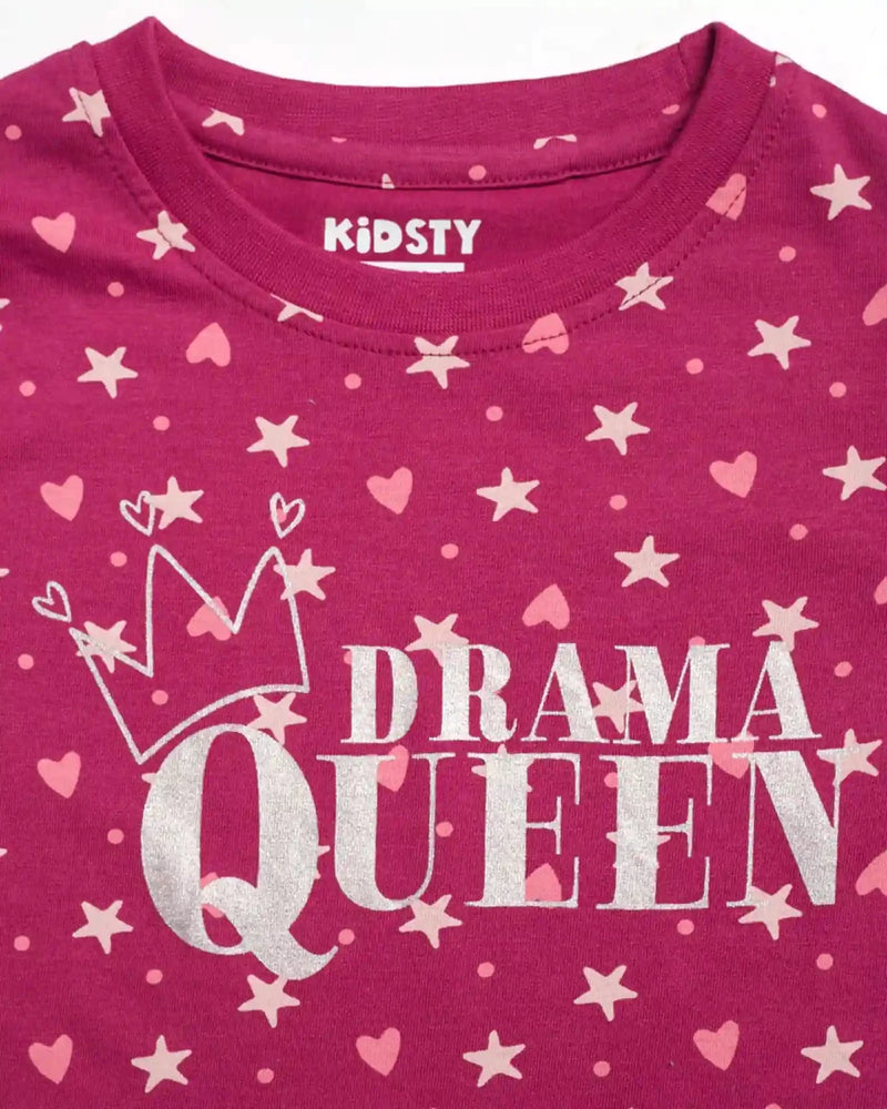 Drama Queen Girls Pajama Set Shorts Set fabric and fit close-up | A Tiny Bee