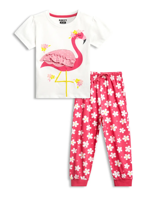 Flamingo Fun Girls Pajama Set Shorts Set for kids ages 1-7 — front view | A Tiny Bee