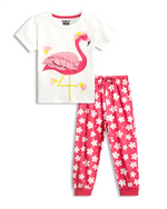 Flamingo Fun Girls Pajama Set Shorts Set for kids ages 1-7 — front view | A Tiny Bee