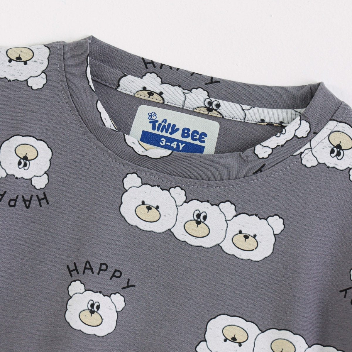 Happy Bear Shorts Set fabric and fit close-up | A Tiny Bee