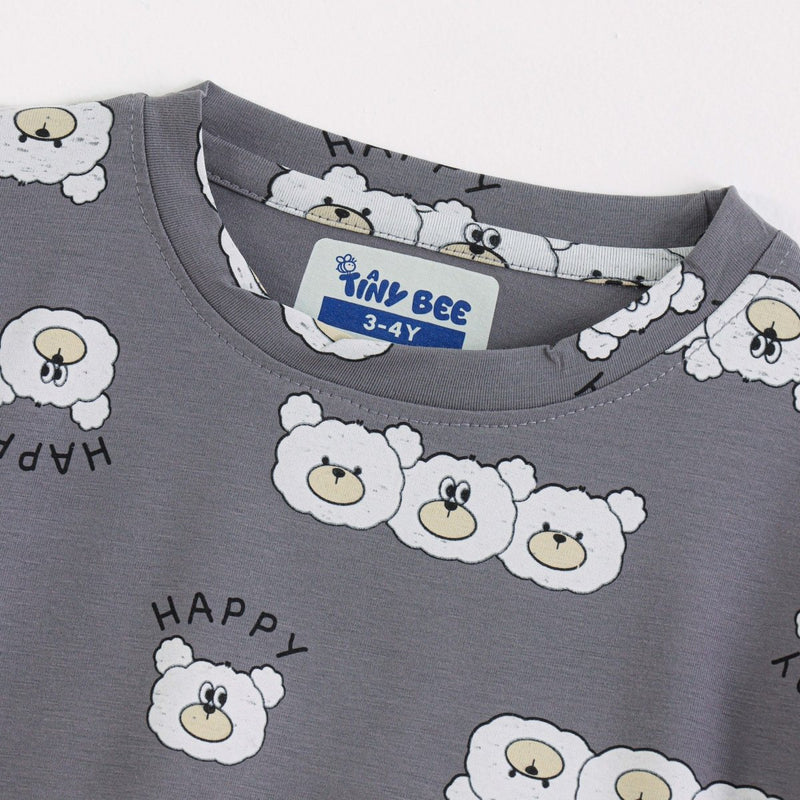 Happy Bear Shorts Set fabric and fit close-up | A Tiny Bee