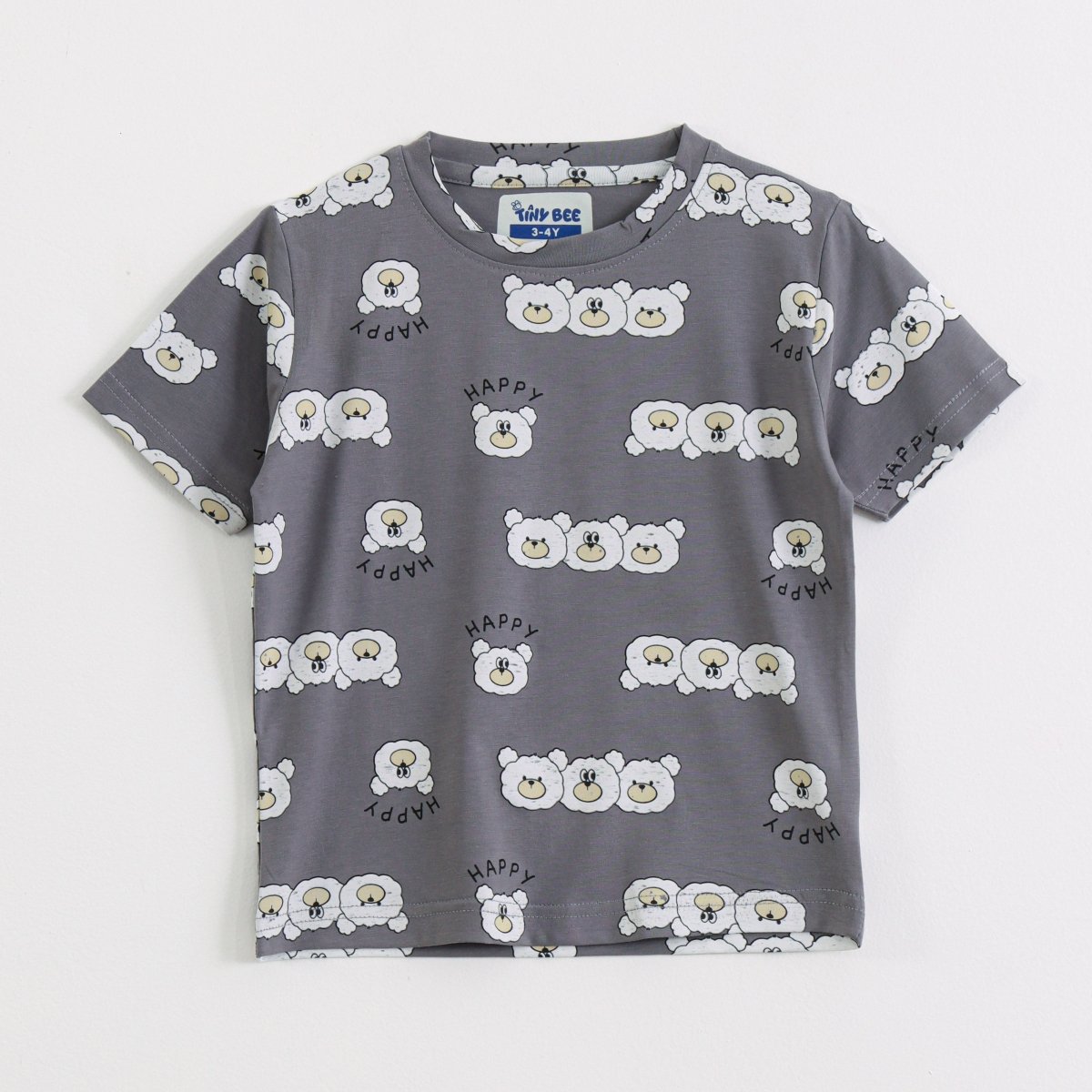 Happy Bear Shorts Set print detail — kids 1-7y | A Tiny Bee