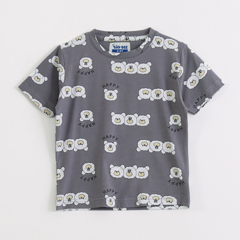 Happy Bear Shorts Set print detail — kids 1-7y | A Tiny Bee