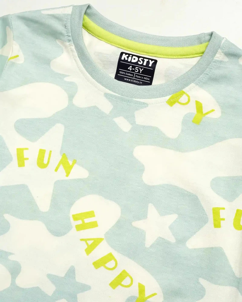Happy Fun Unisex Pajama Set Shorts Set unisex kidswear — back view | A Tiny Bee