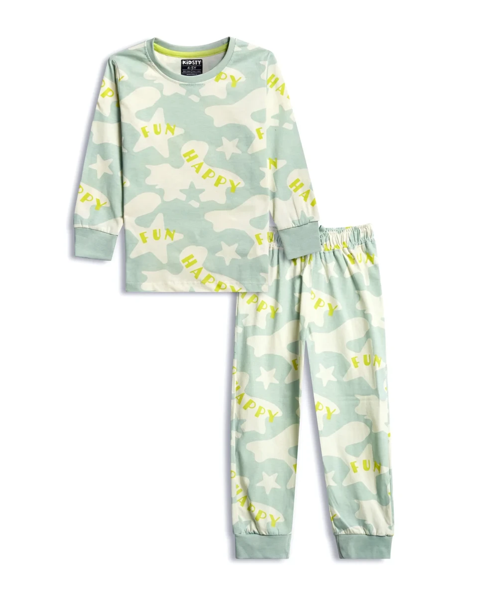 Happy Fun Unisex Pajama Set Shorts Set for kids ages 1-7 — front view | A Tiny Bee