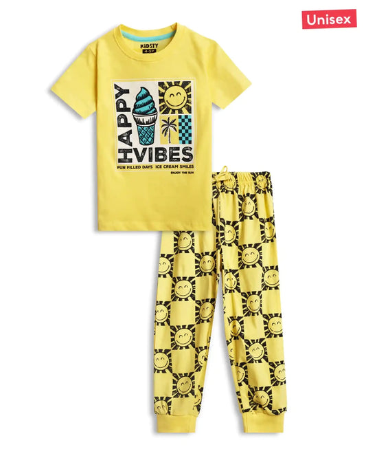 Happy Vibes Pajama Set for kids ages 1-7 — front view | A Tiny Bee